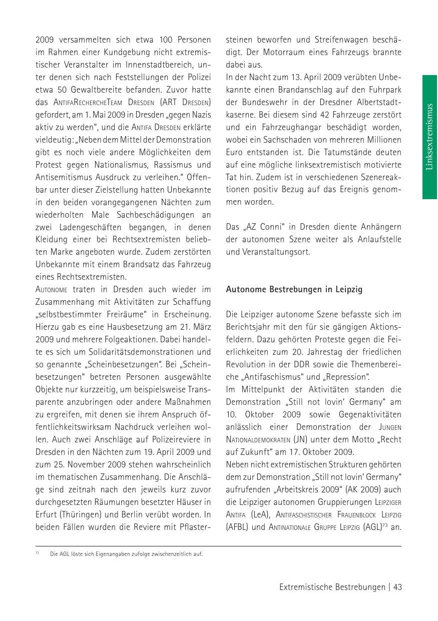 Seite 45 des Verfassungsschutzbericht 2009 Sachsen