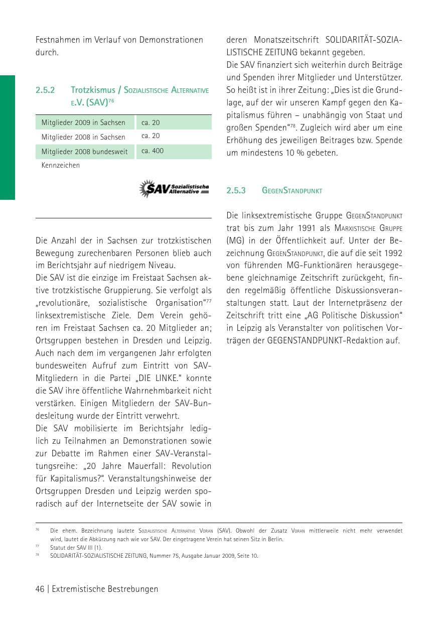 Seite 48 des Verfassungsschutzbericht 2009 Sachsen