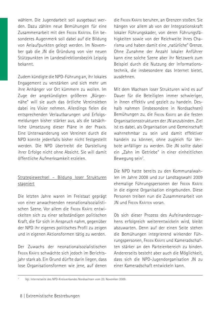 Seite 10 des Verfassungsschutzbericht 2009 Sachsen