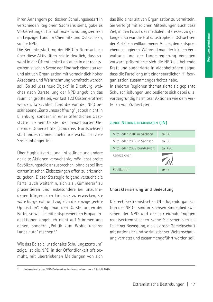 Seite 19 des Verfassungsschutzbericht 2010 Sachsen