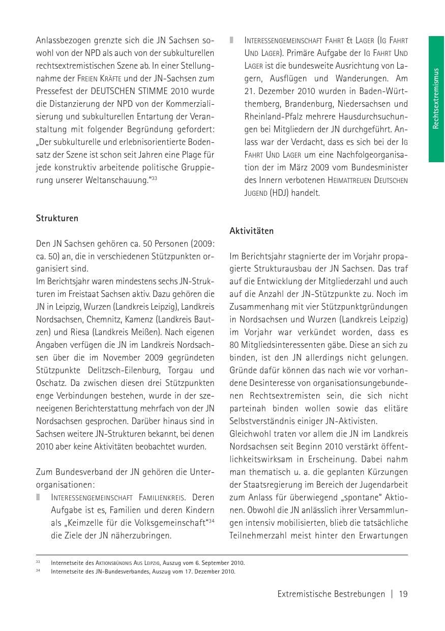 Seite 21 des Verfassungsschutzbericht 2010 Sachsen