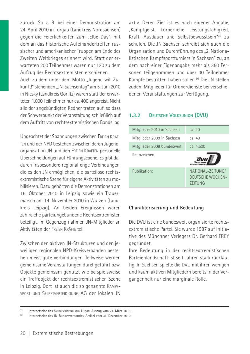Seite 22 des Verfassungsschutzbericht 2010 Sachsen