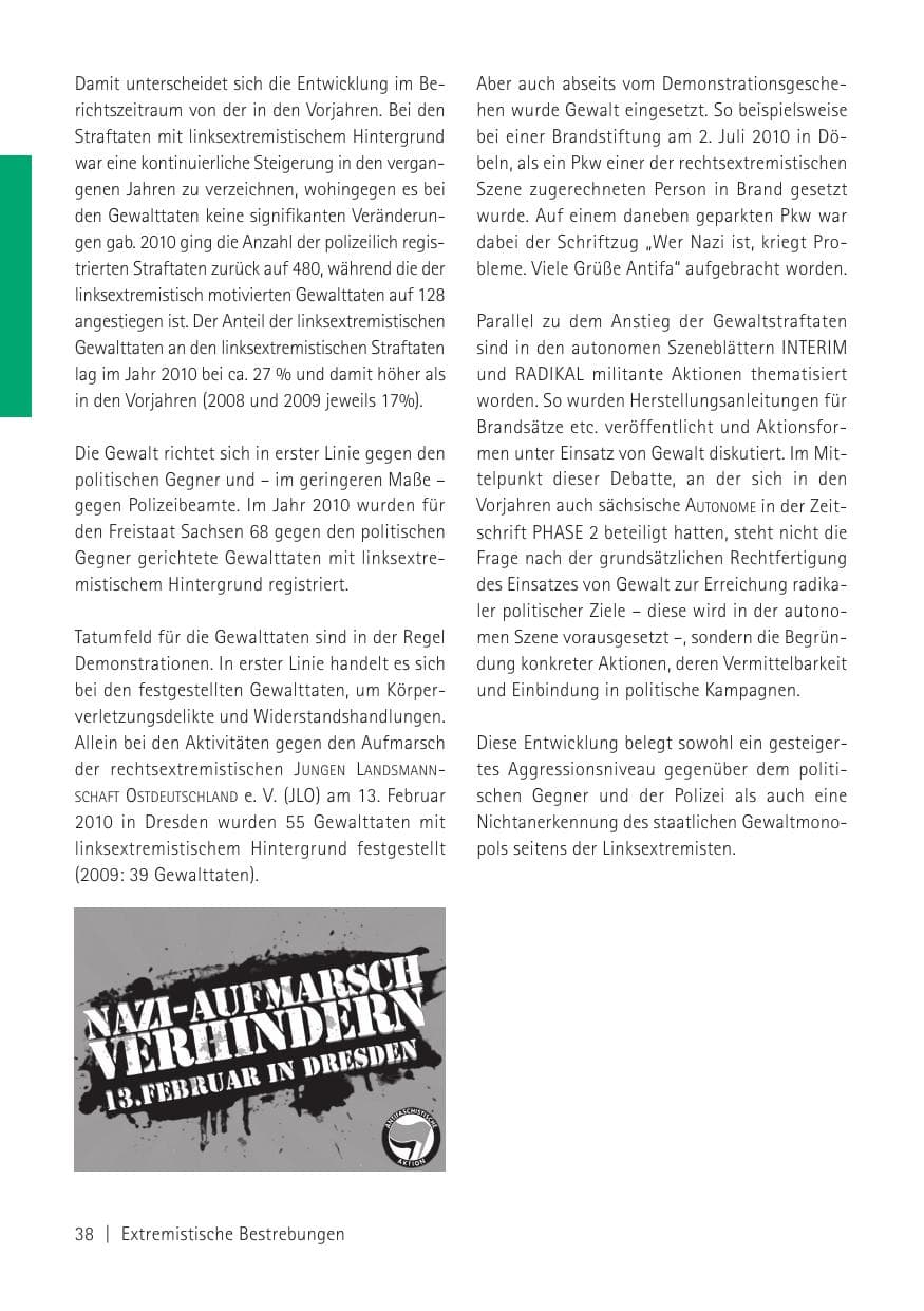 Seite 40 des Verfassungsschutzbericht 2010 Sachsen