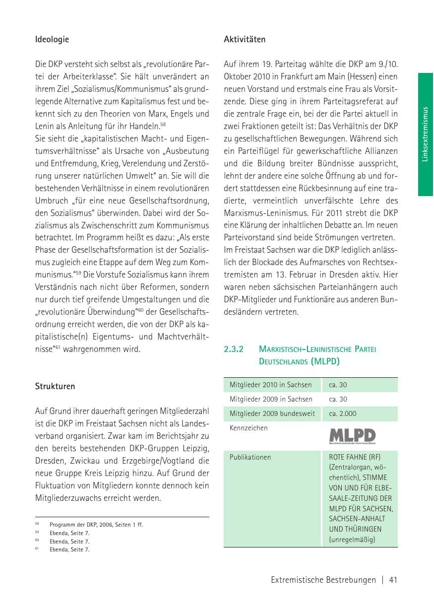 Seite 43 des Verfassungsschutzbericht 2010 Sachsen