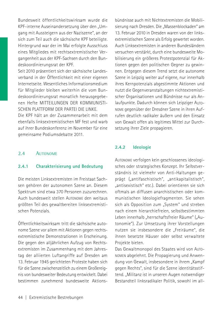 Seite 46 des Verfassungsschutzbericht 2010 Sachsen