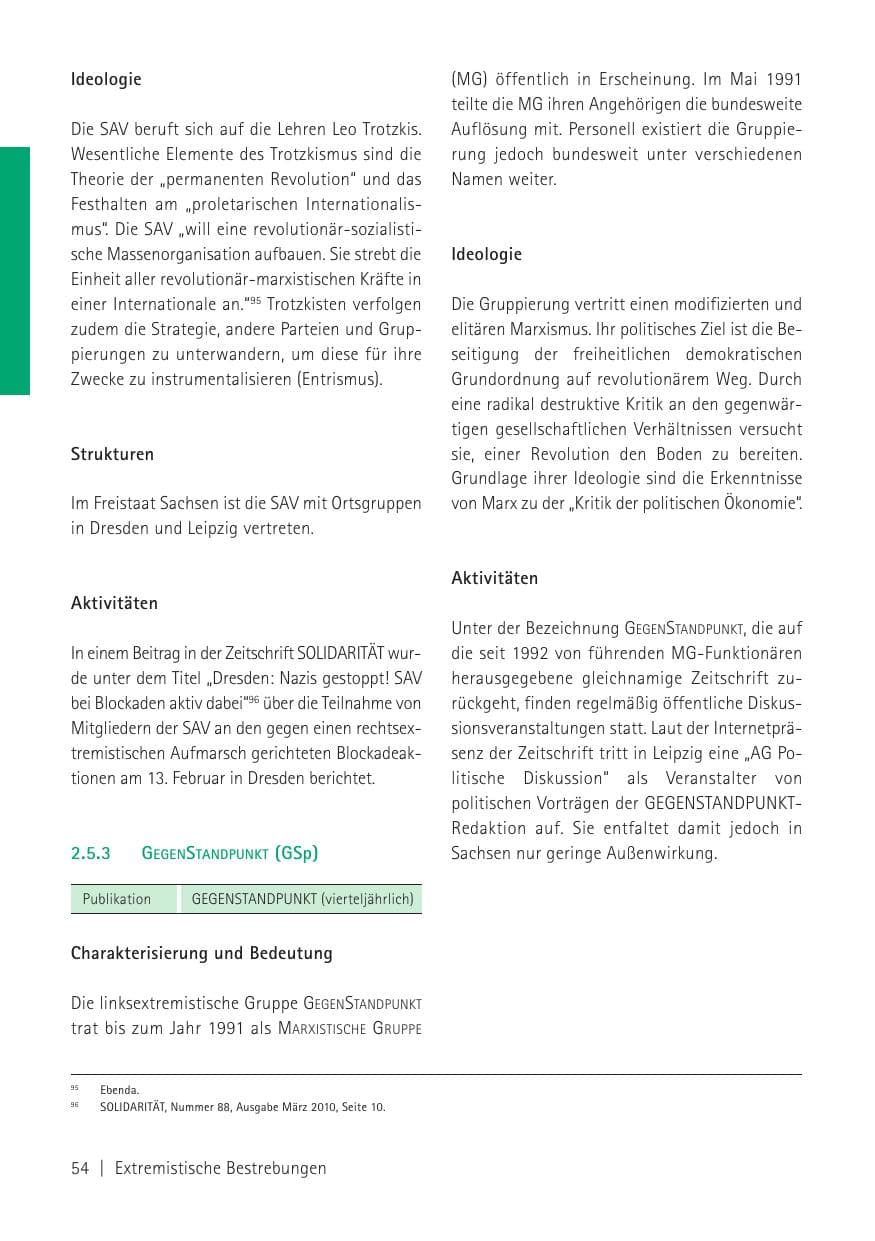Seite 56 des Verfassungsschutzbericht 2010 Sachsen