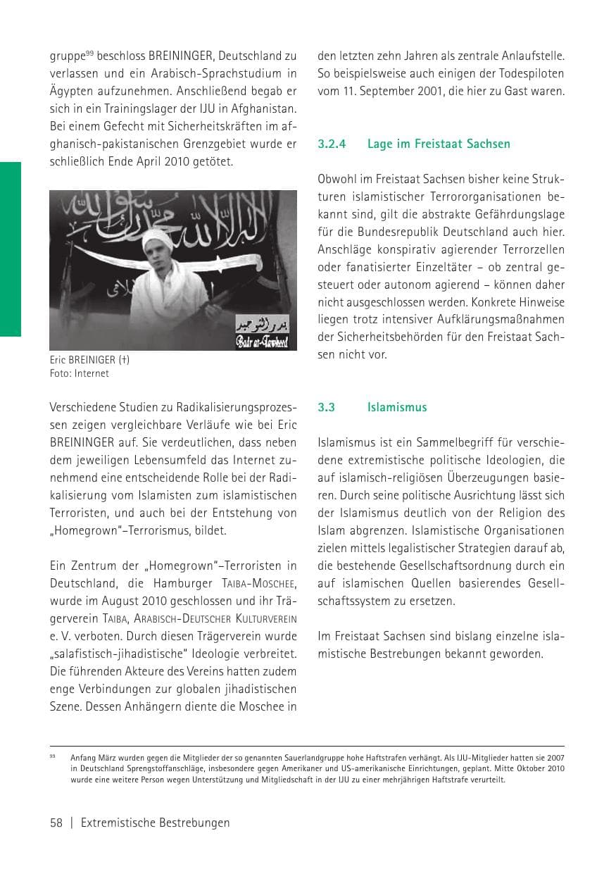 Seite 60 des Verfassungsschutzbericht 2010 Sachsen