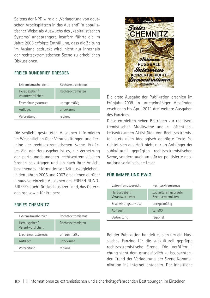 Seite 104 des Verfassungsschutzbericht 2011 Sachsen