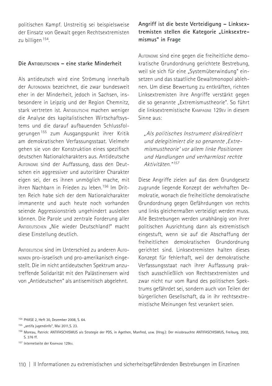 Seite 112 des Verfassungsschutzbericht 2011 Sachsen