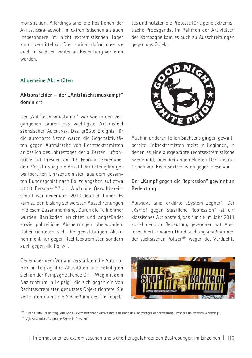 Seite 115 des Verfassungsschutzbericht 2011 Sachsen