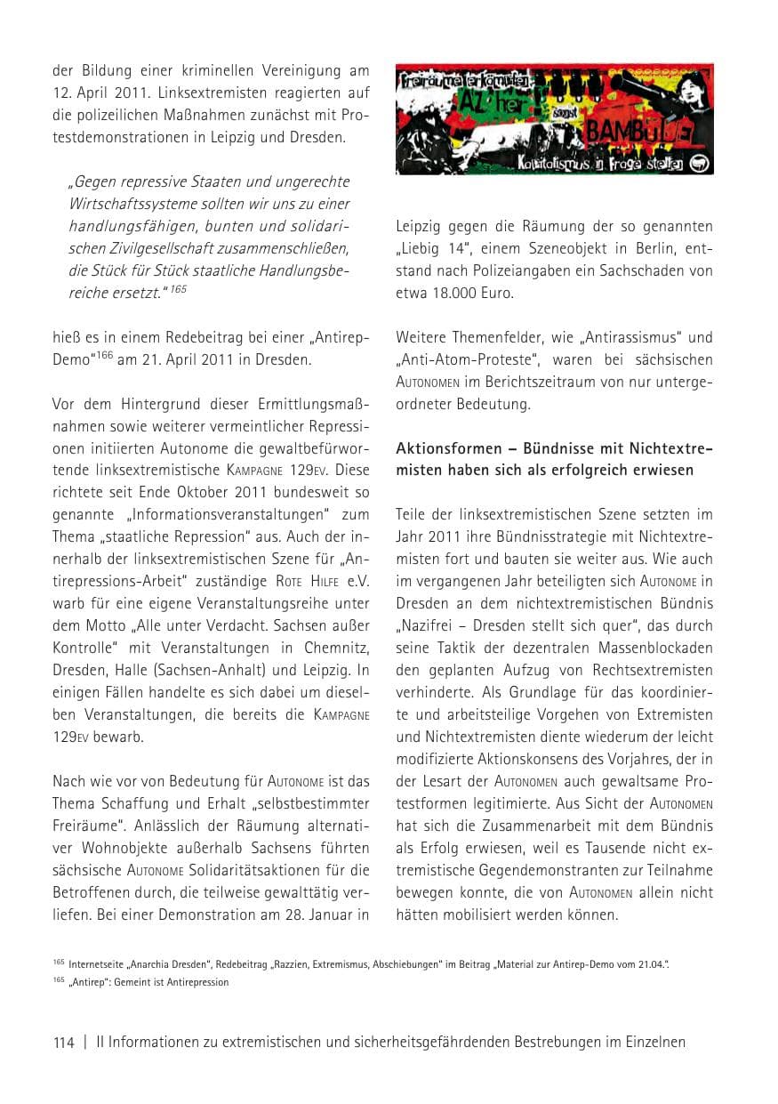 Seite 116 des Verfassungsschutzbericht 2011 Sachsen
