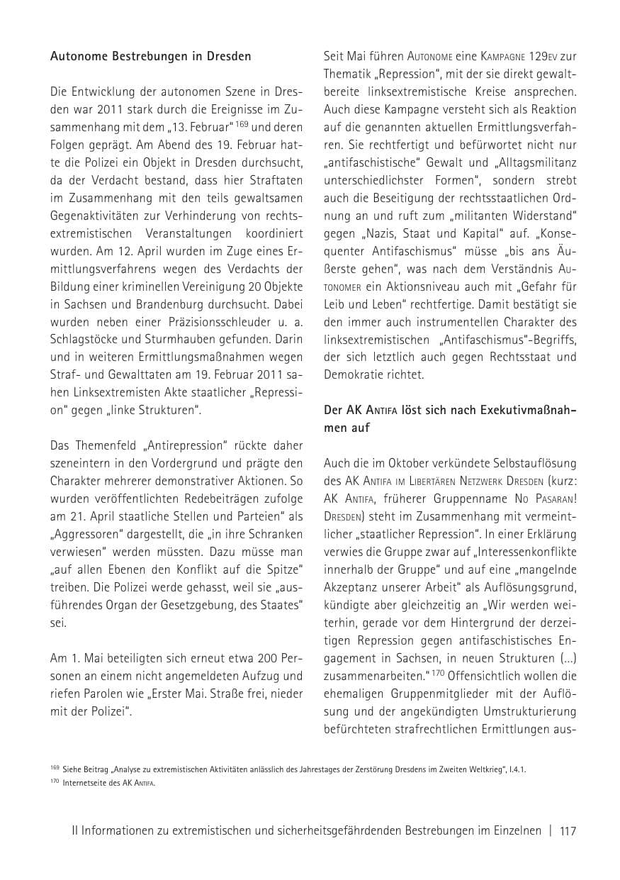 Seite 119 des Verfassungsschutzbericht 2011 Sachsen