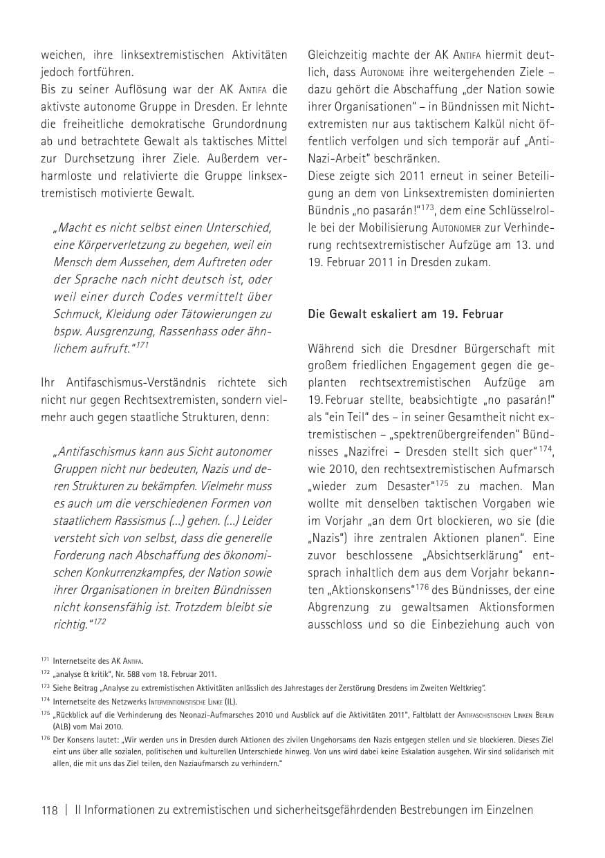 Seite 120 des Verfassungsschutzbericht 2011 Sachsen