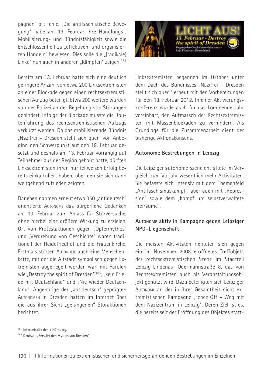 Seite 122 des Verfassungsschutzbericht 2011 Sachsen