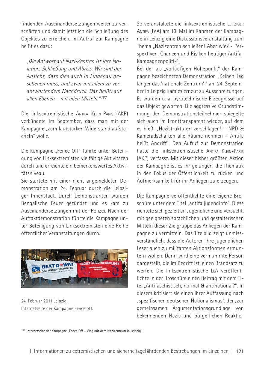 Seite 123 des Verfassungsschutzbericht 2011 Sachsen