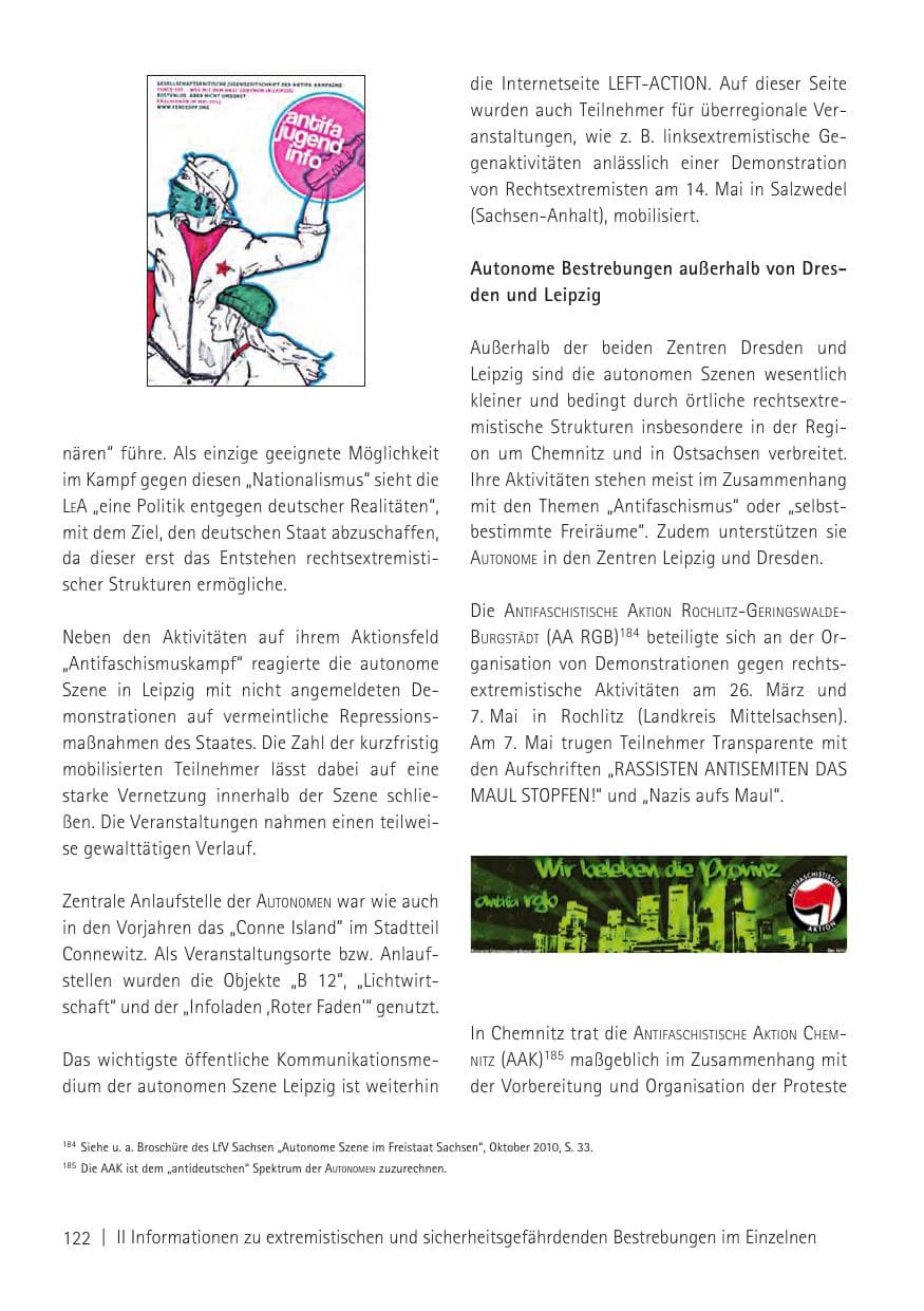 Seite 124 des Verfassungsschutzbericht 2011 Sachsen