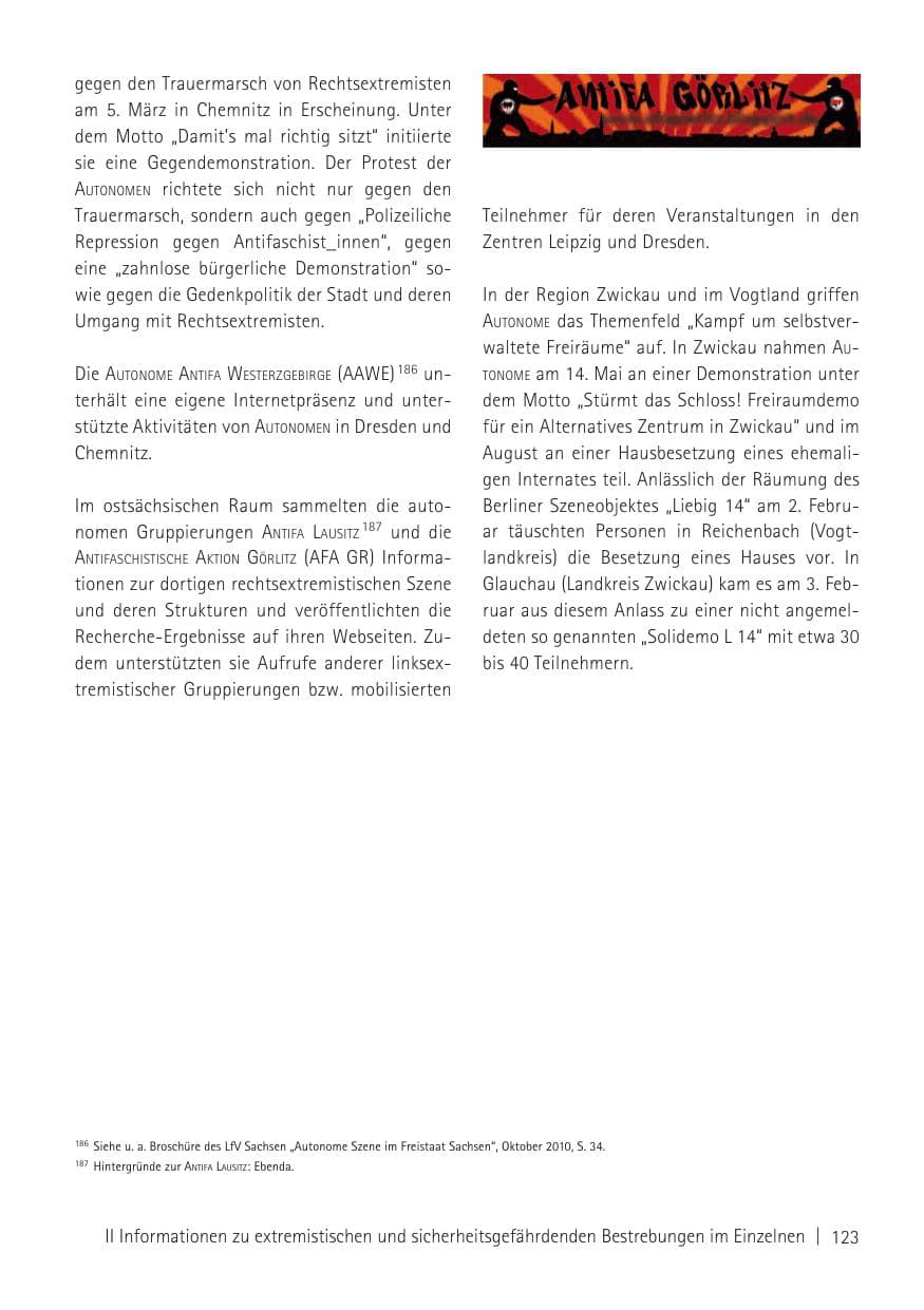 Seite 125 des Verfassungsschutzbericht 2011 Sachsen
