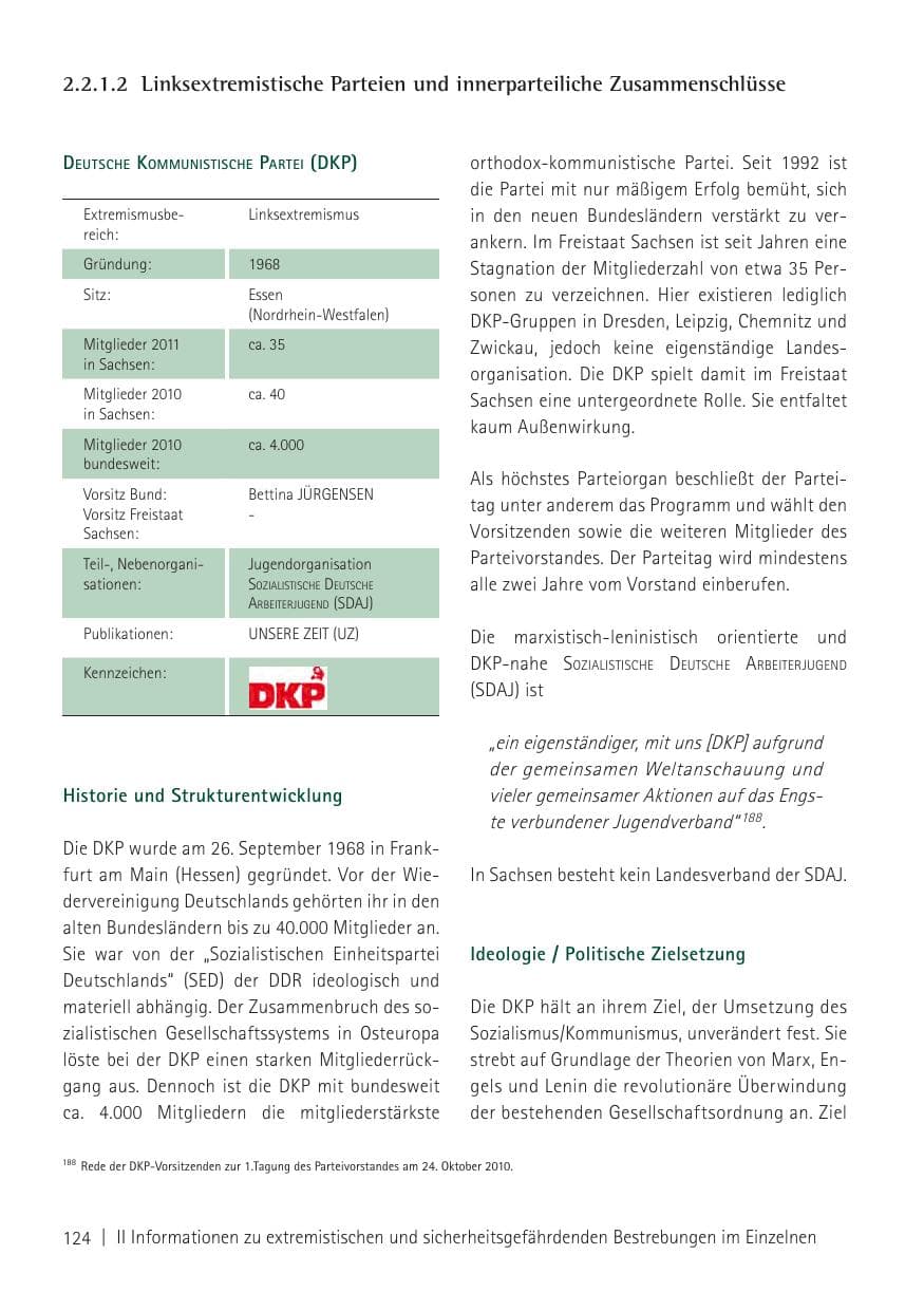 Seite 126 des Verfassungsschutzbericht 2011 Sachsen