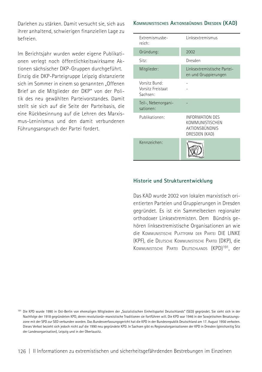 Seite 128 des Verfassungsschutzbericht 2011 Sachsen