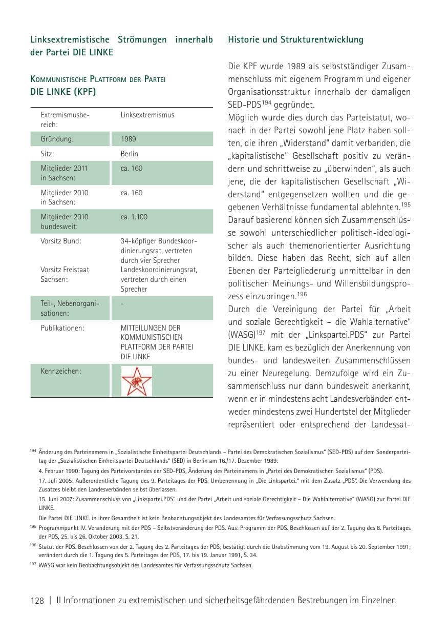 Seite 130 des Verfassungsschutzbericht 2011 Sachsen