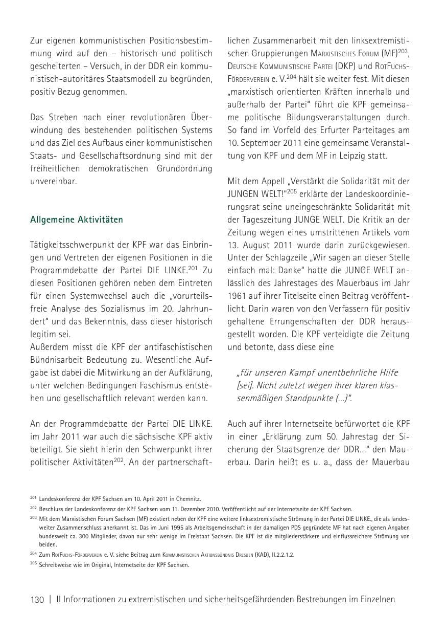 Seite 132 des Verfassungsschutzbericht 2011 Sachsen
