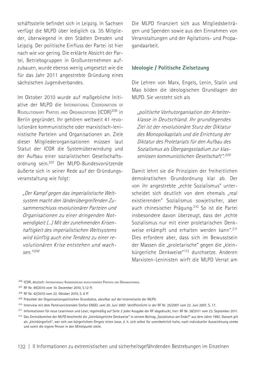 Seite 134 des Verfassungsschutzbericht 2011 Sachsen