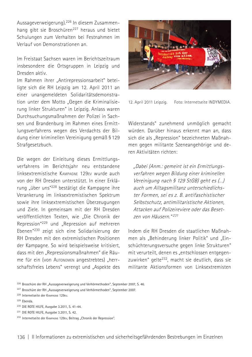 Seite 138 des Verfassungsschutzbericht 2011 Sachsen