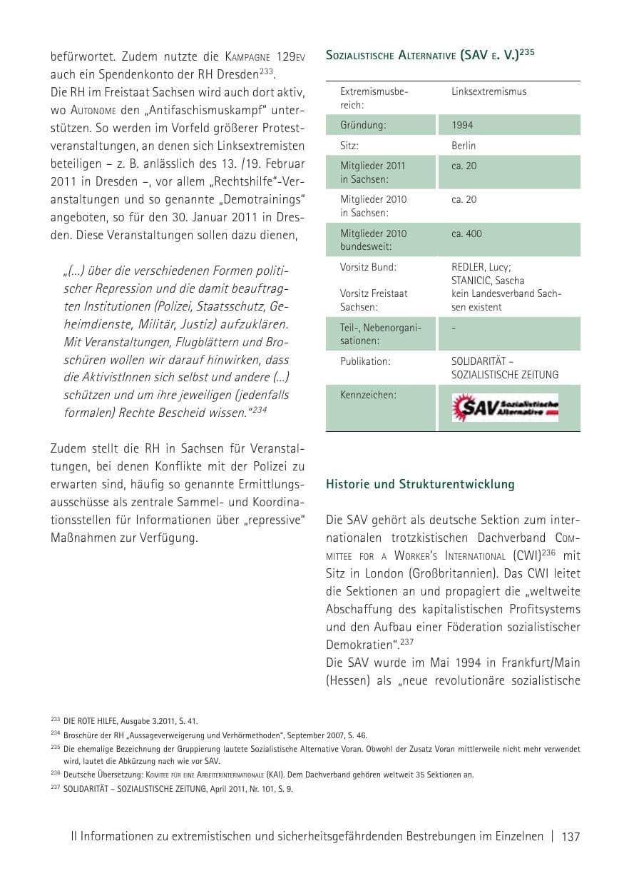 Seite 139 des Verfassungsschutzbericht 2011 Sachsen