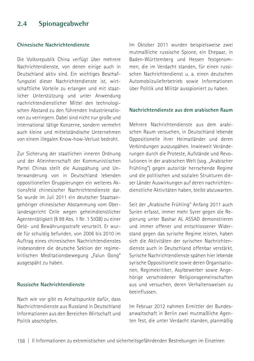 Seite 160 des Verfassungsschutzbericht 2011 Sachsen