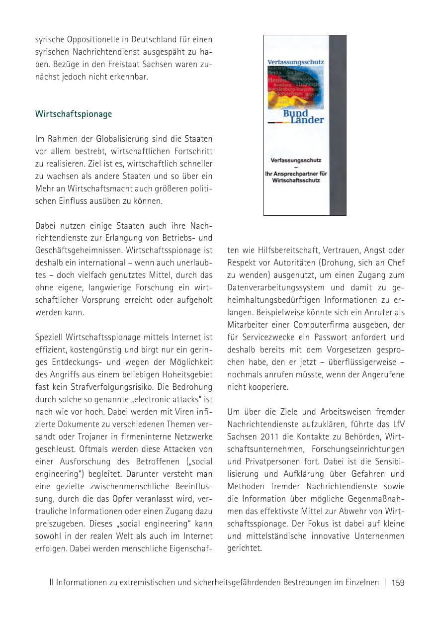 Seite 161 des Verfassungsschutzbericht 2011 Sachsen