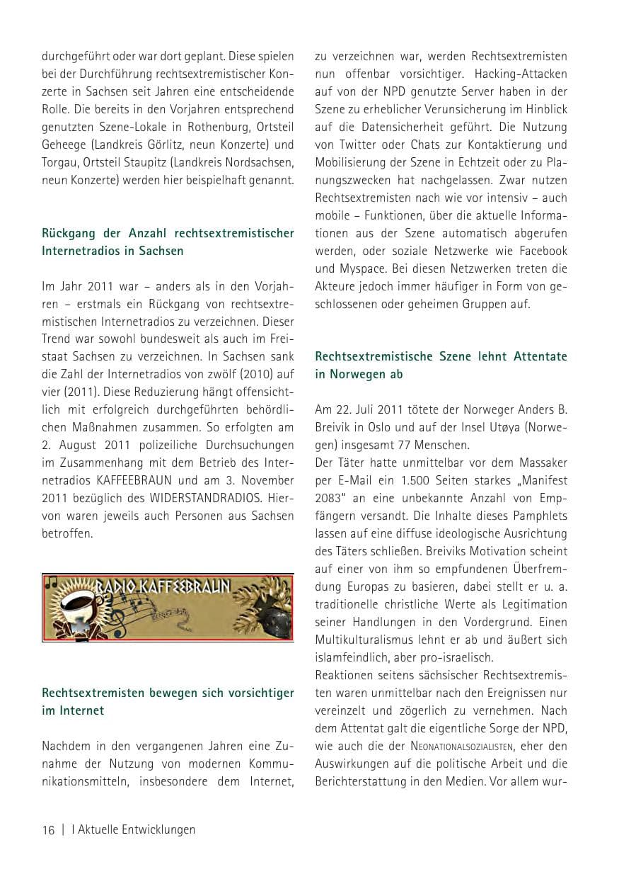 Seite 18 des Verfassungsschutzbericht 2011 Sachsen