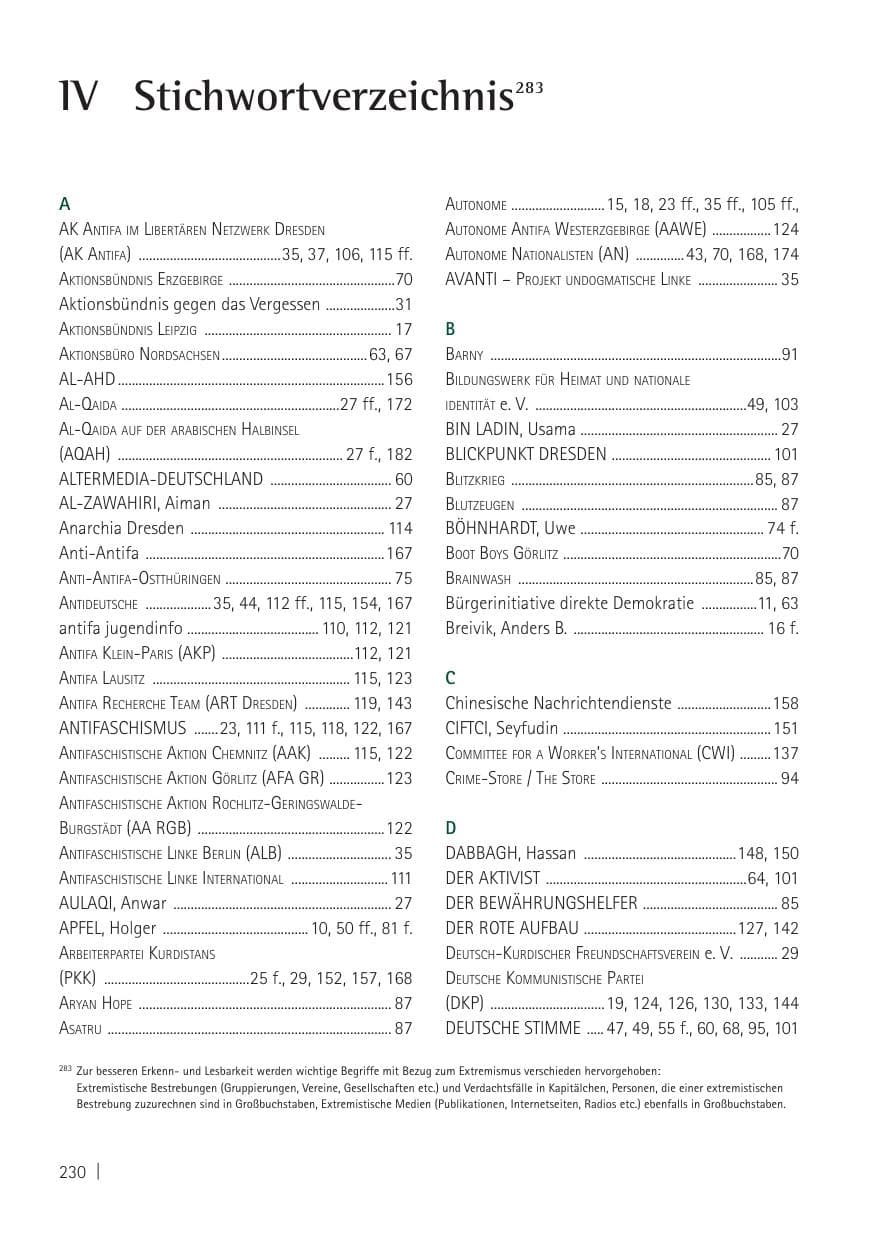 Seite 232 des Verfassungsschutzbericht 2011 Sachsen