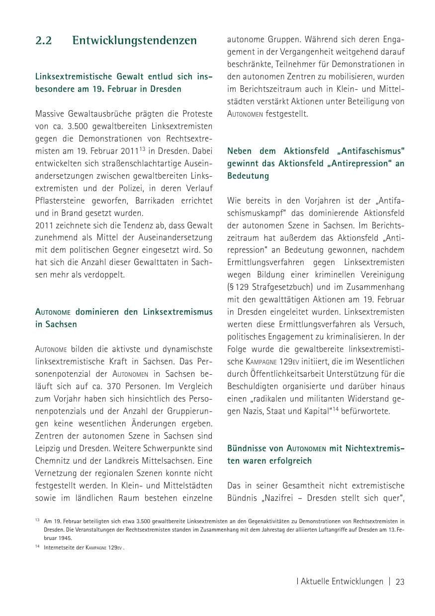 Seite 25 des Verfassungsschutzbericht 2011 Sachsen