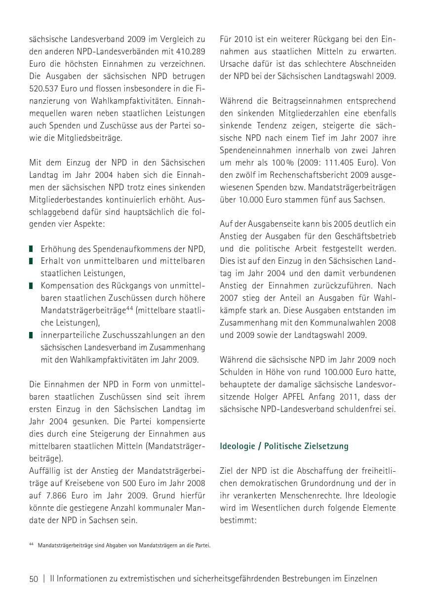 Seite 52 des Verfassungsschutzbericht 2011 Sachsen