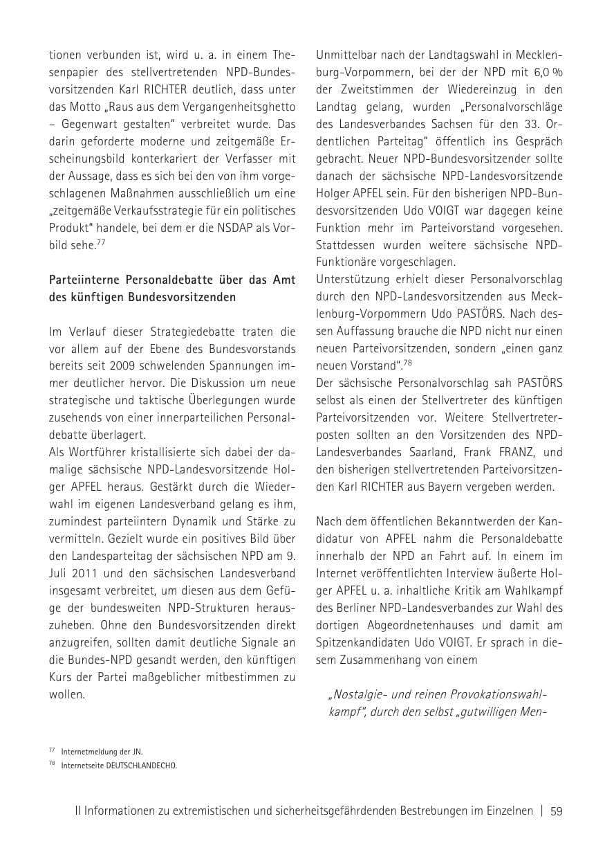 Seite 61 des Verfassungsschutzbericht 2011 Sachsen