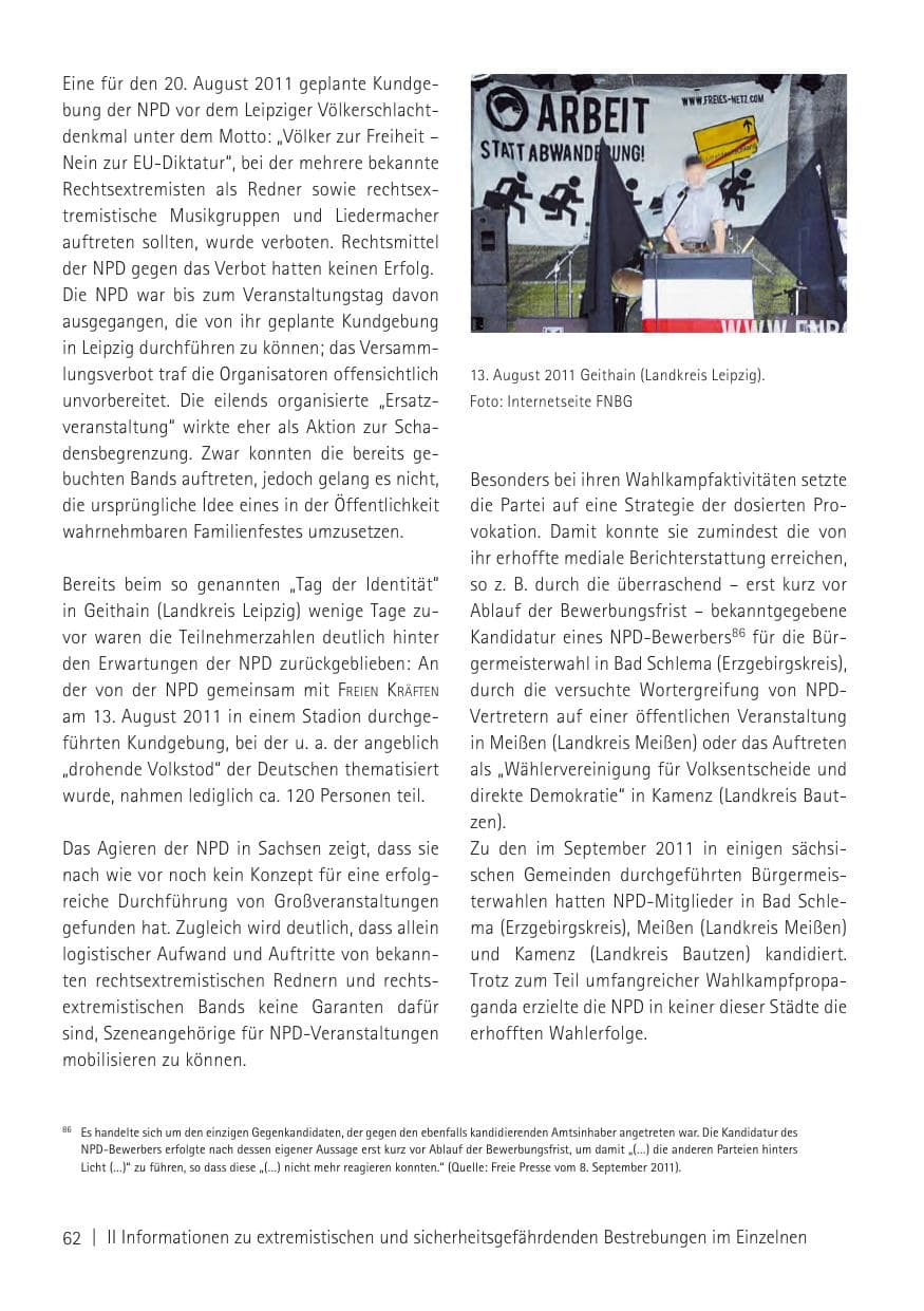 Seite 64 des Verfassungsschutzbericht 2011 Sachsen