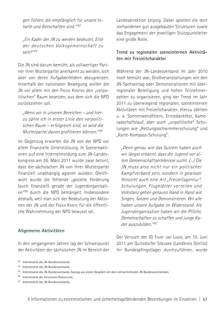 Seite 69 des Verfassungsschutzbericht 2011 Sachsen