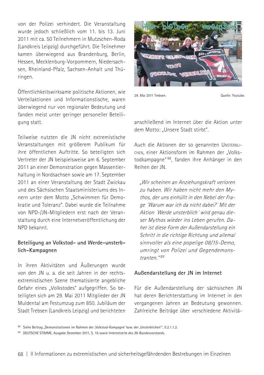 Seite 70 des Verfassungsschutzbericht 2011 Sachsen