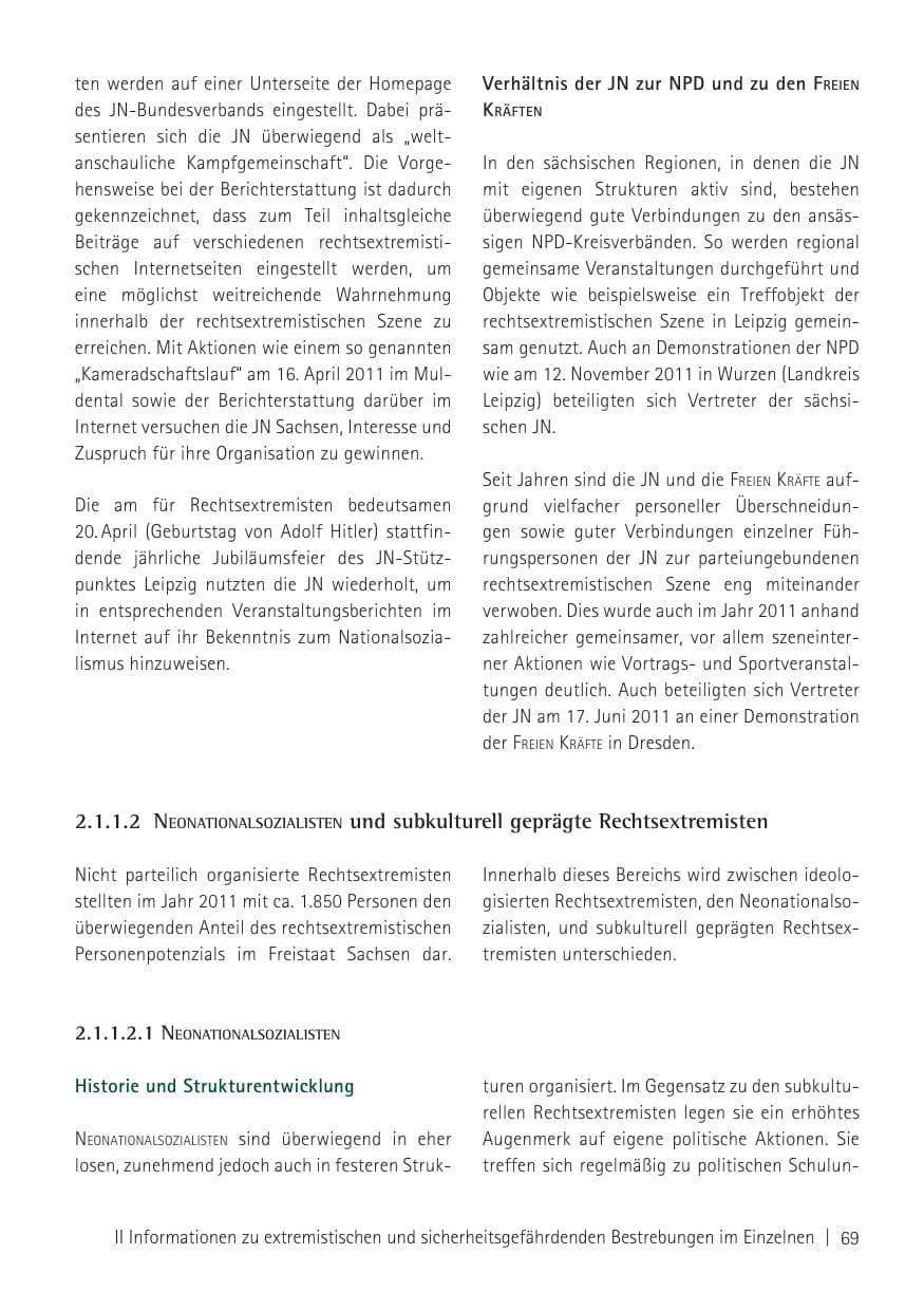 Seite 71 des Verfassungsschutzbericht 2011 Sachsen