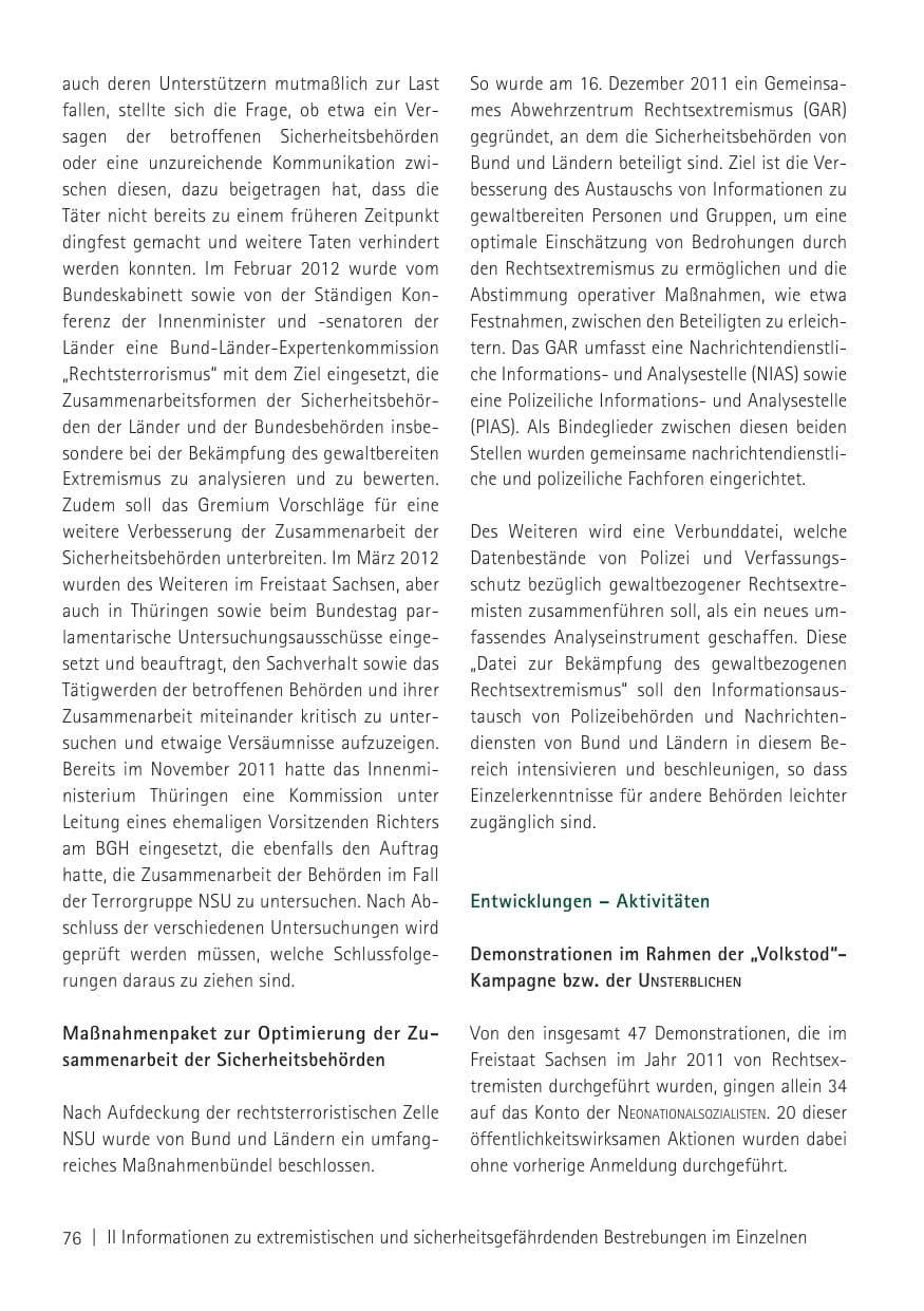 Seite 78 des Verfassungsschutzbericht 2011 Sachsen