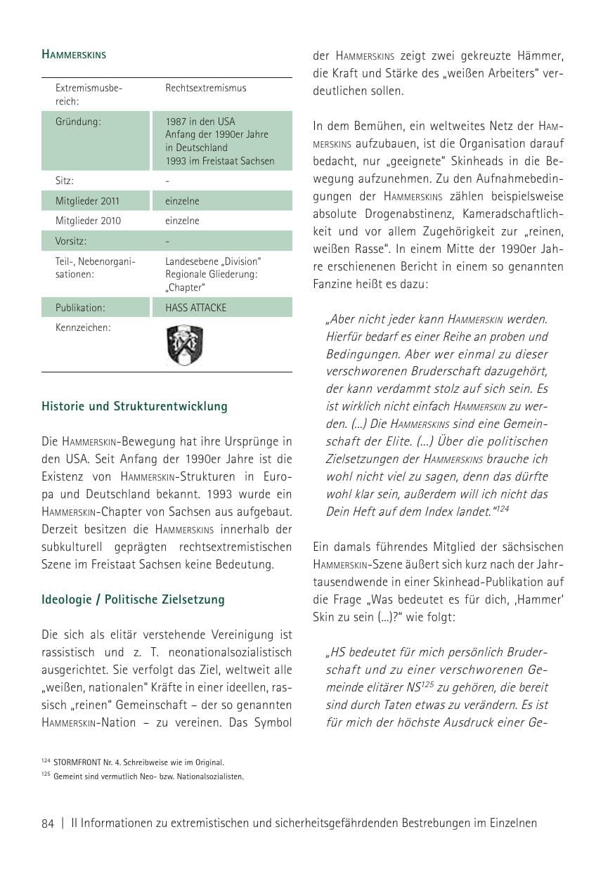 Seite 86 des Verfassungsschutzbericht 2011 Sachsen
