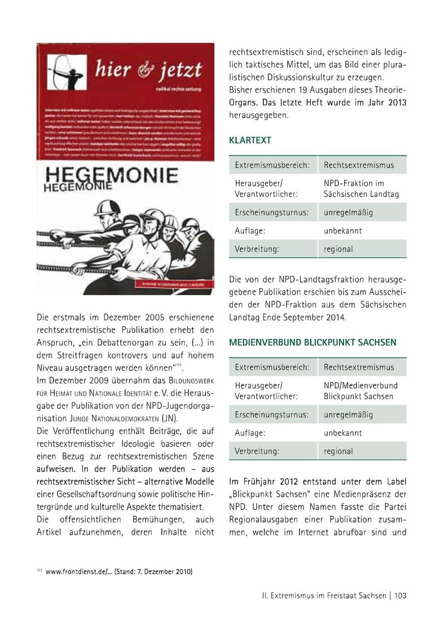 Seite 104 des Verfassungsschutzbericht 2014 Sachsen