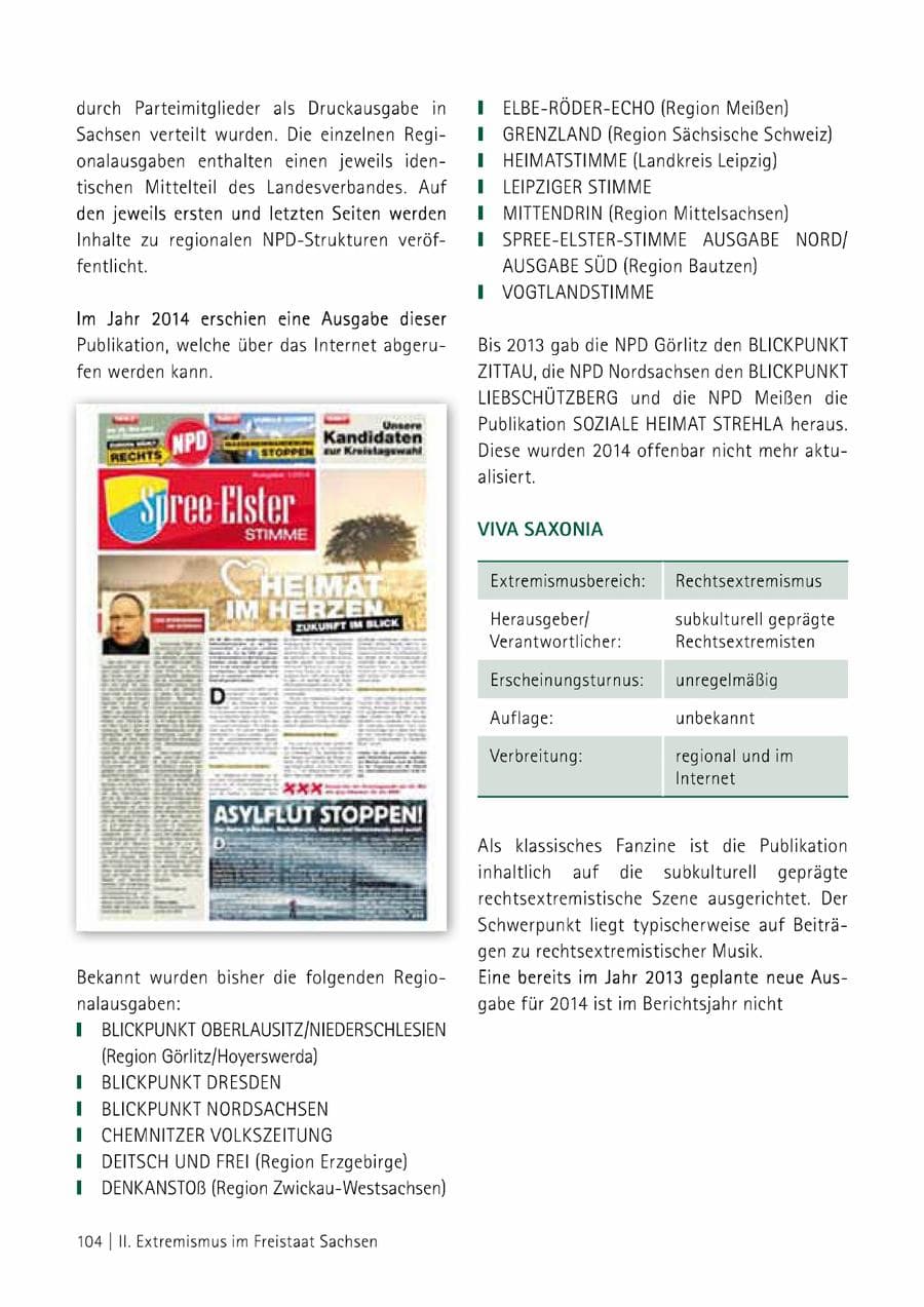 Seite 105 des Verfassungsschutzbericht 2014 Sachsen