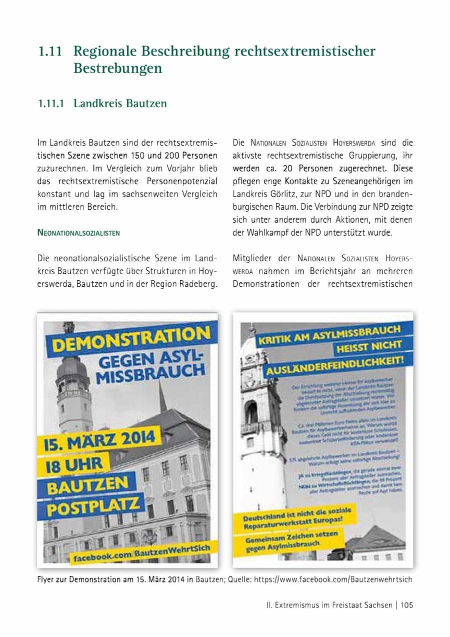 Seite 106 des Verfassungsschutzbericht 2014 Sachsen