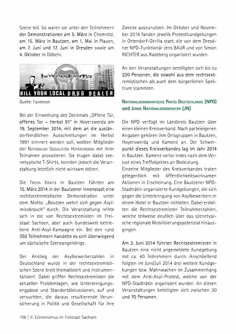 Seite 107 des Verfassungsschutzbericht 2014 Sachsen