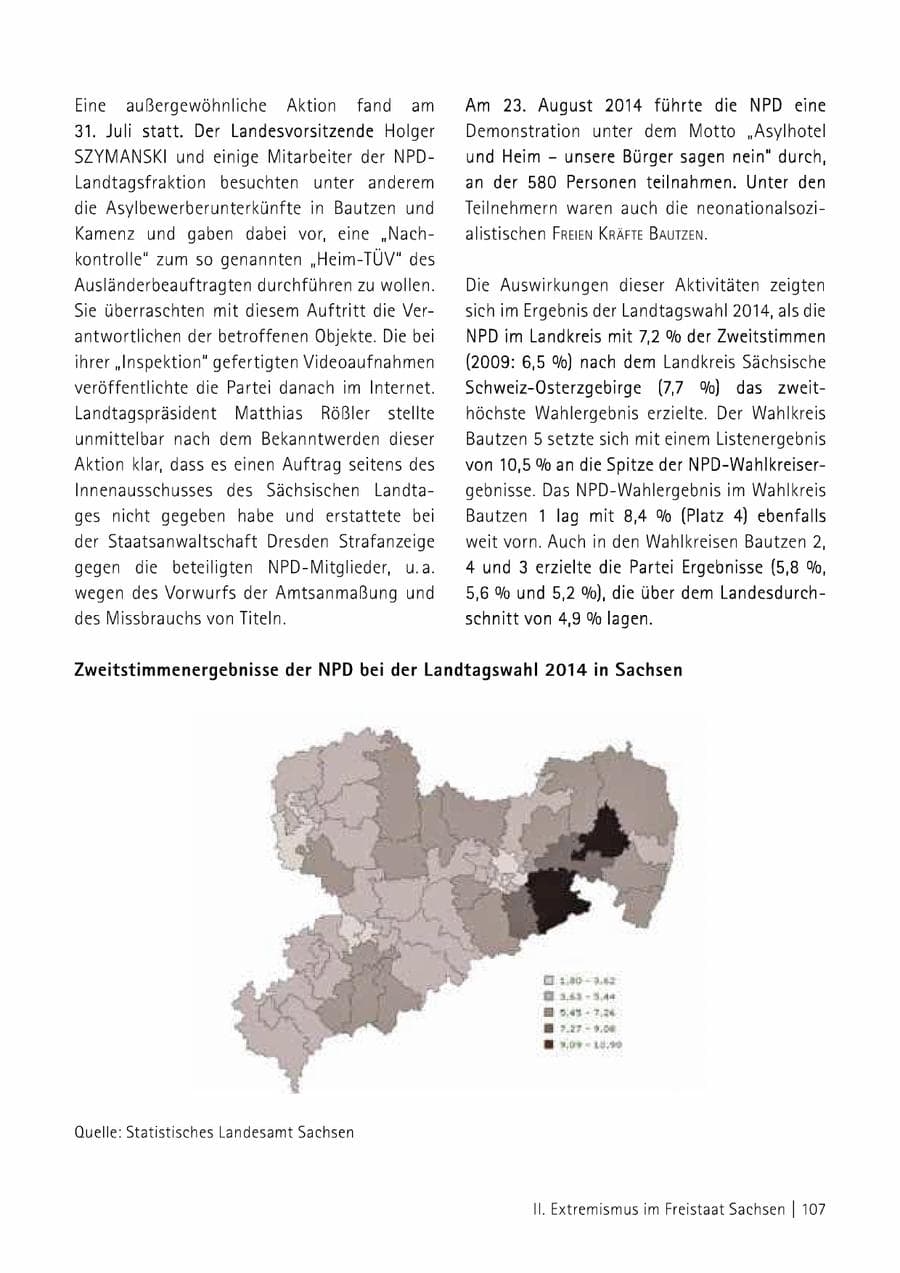 Seite 108 des Verfassungsschutzbericht 2014 Sachsen