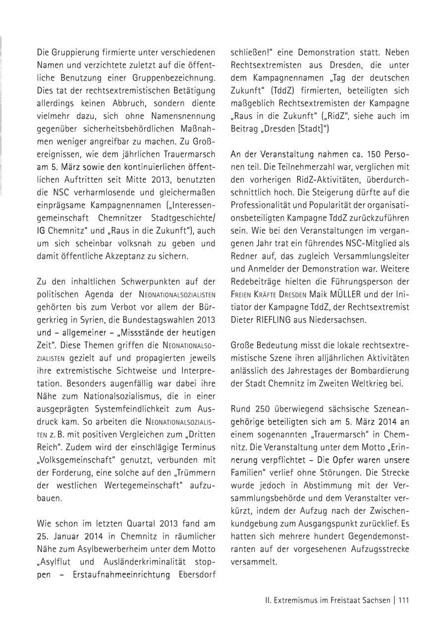 Seite 112 des Verfassungsschutzbericht 2014 Sachsen