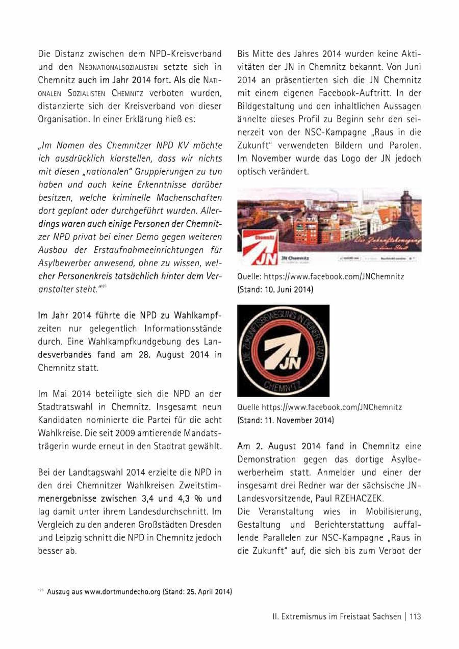 Seite 114 des Verfassungsschutzbericht 2014 Sachsen