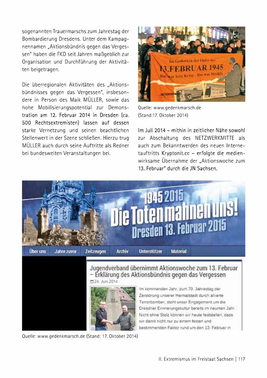 Seite 118 des Verfassungsschutzbericht 2014 Sachsen