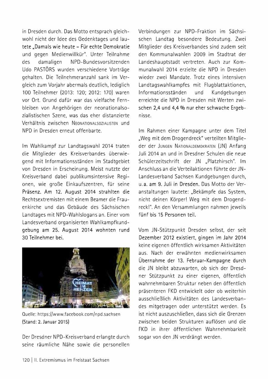Seite 121 des Verfassungsschutzbericht 2014 Sachsen